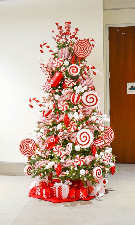 peppermint candy theme decorated christmas tree rental
