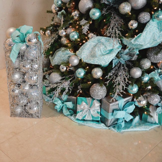 closeup of a tiffany blue and silver christmas tree