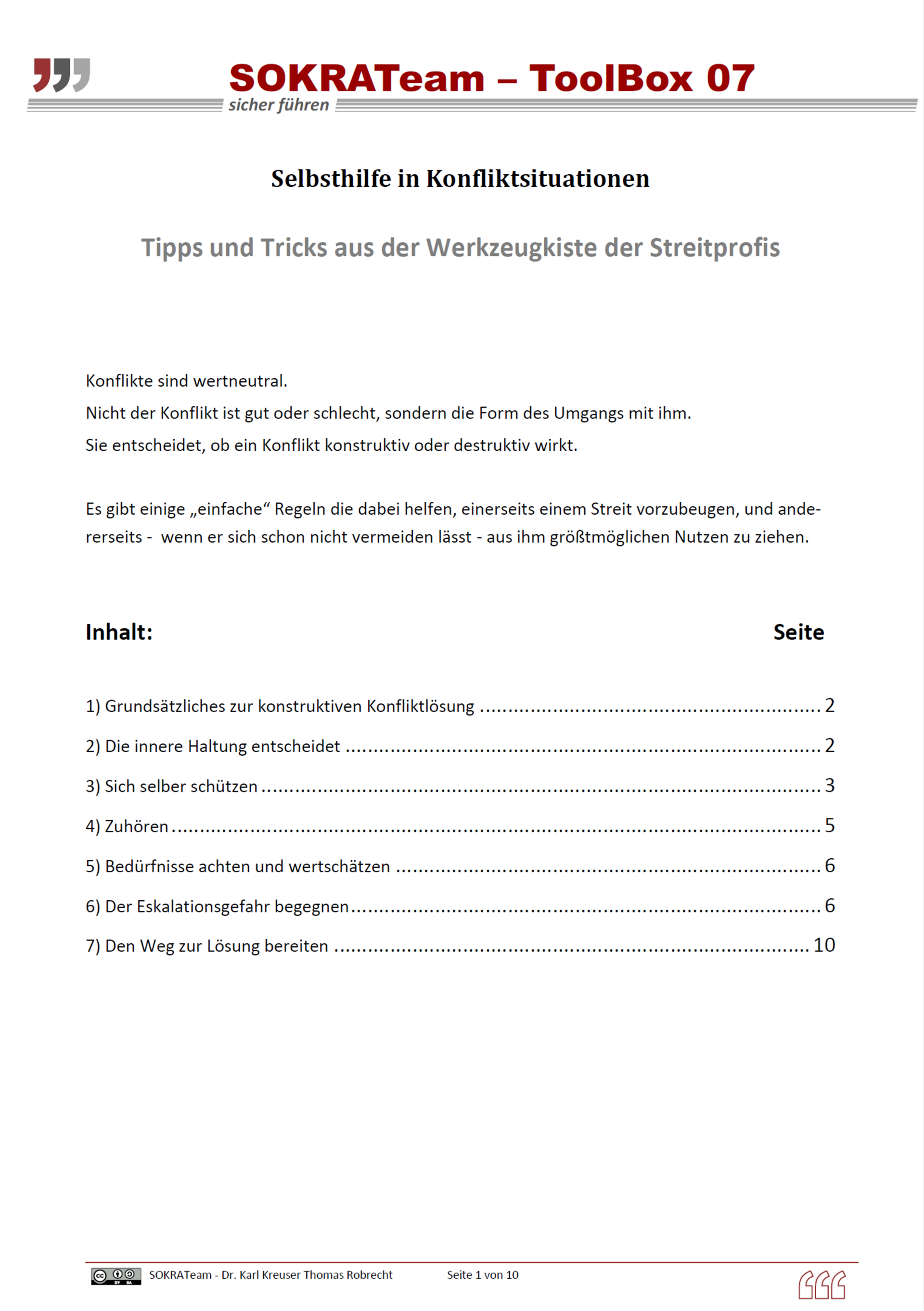 SOKRATeam ToolBox 7: Selbsthilfe in Konfliktsituationen, Karl Kreuser, Thomas Robrecht