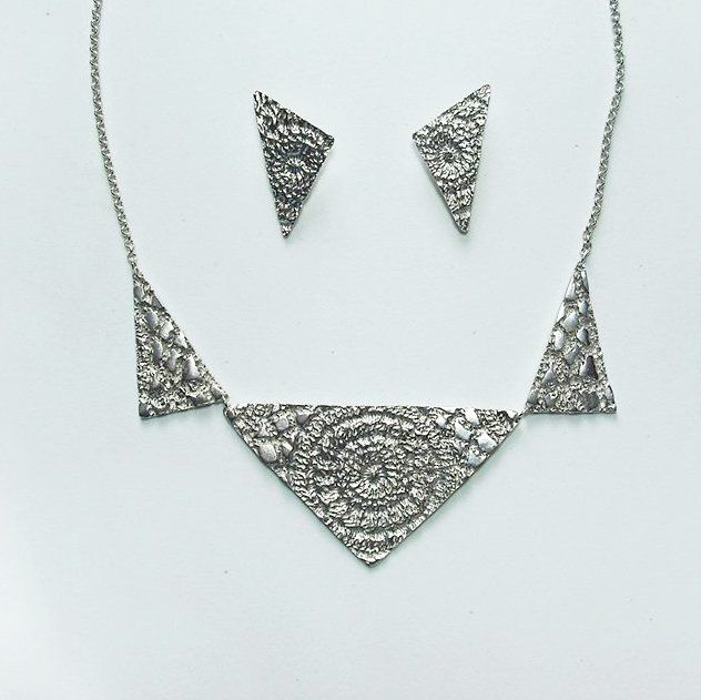 Clases de joyería: collar y pendietnes de plata con textura de encaje hechos en Cera Perdida
