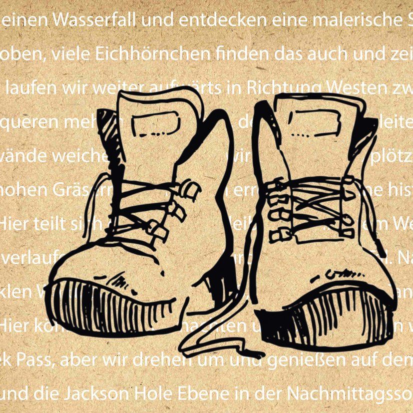 Grafik mit Wanderschuhen Grafik mit den Wanderschuhen auf Packpapier mit Typo als Symbol für den Blog