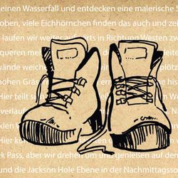 Grafik mit Wanderschuhen Grafik mit den Wanderschuhen auf Packpapier mit Typo als Symbol für den Blog
