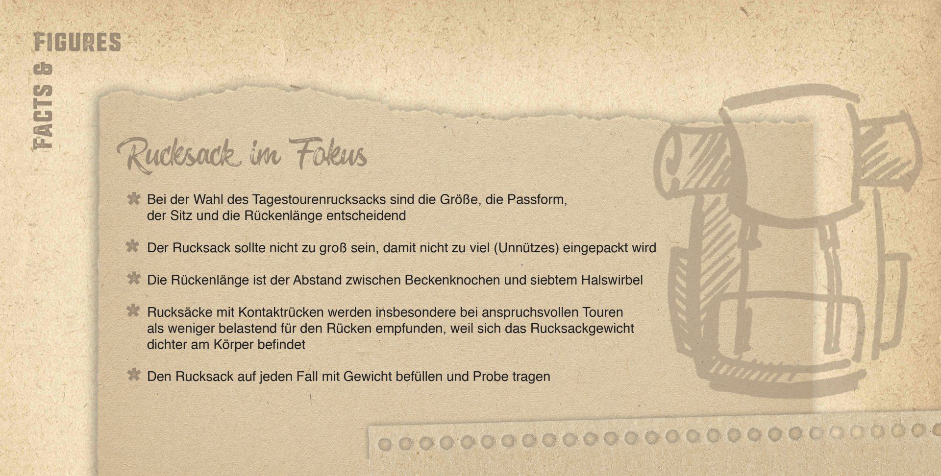 Grafik eines Kastens mit Tipps, worauf beim Kauf eines Rucksacks zu achten ist.
