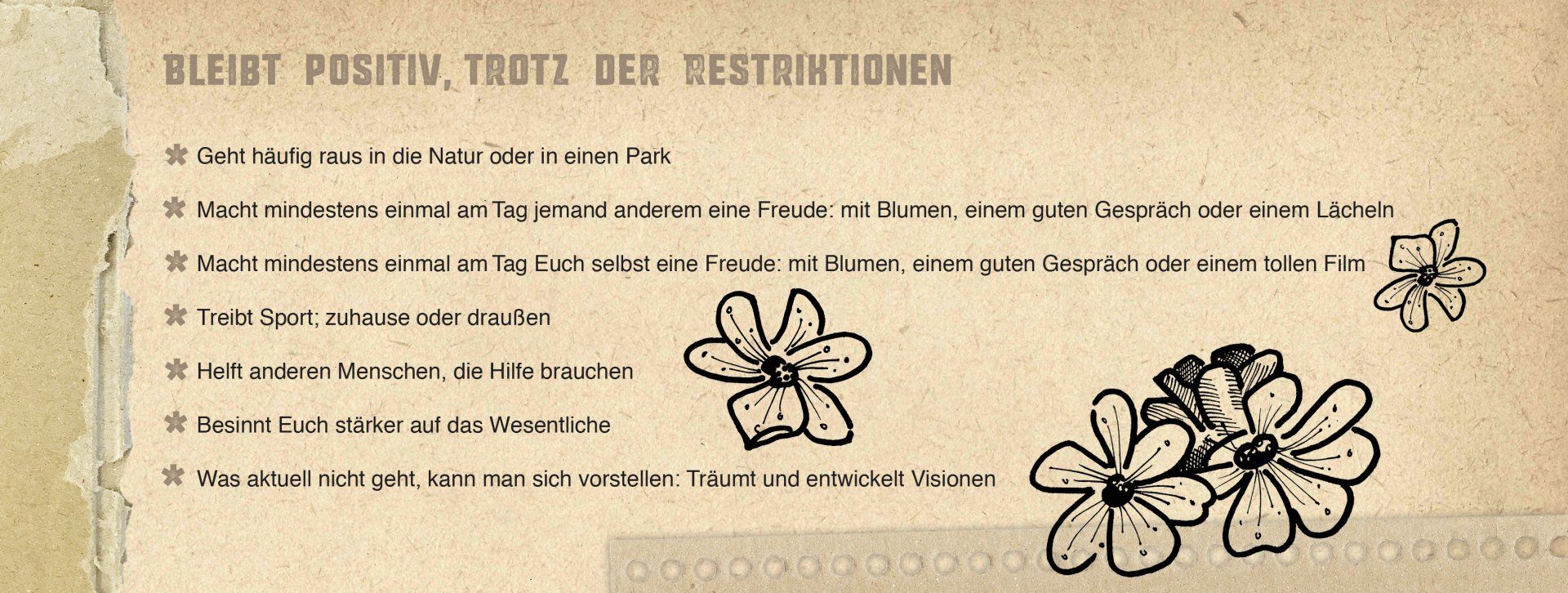 Ansicht einer Grafik eines Kastens mit Tipps für eine positive Stimmung während der Coronakrise