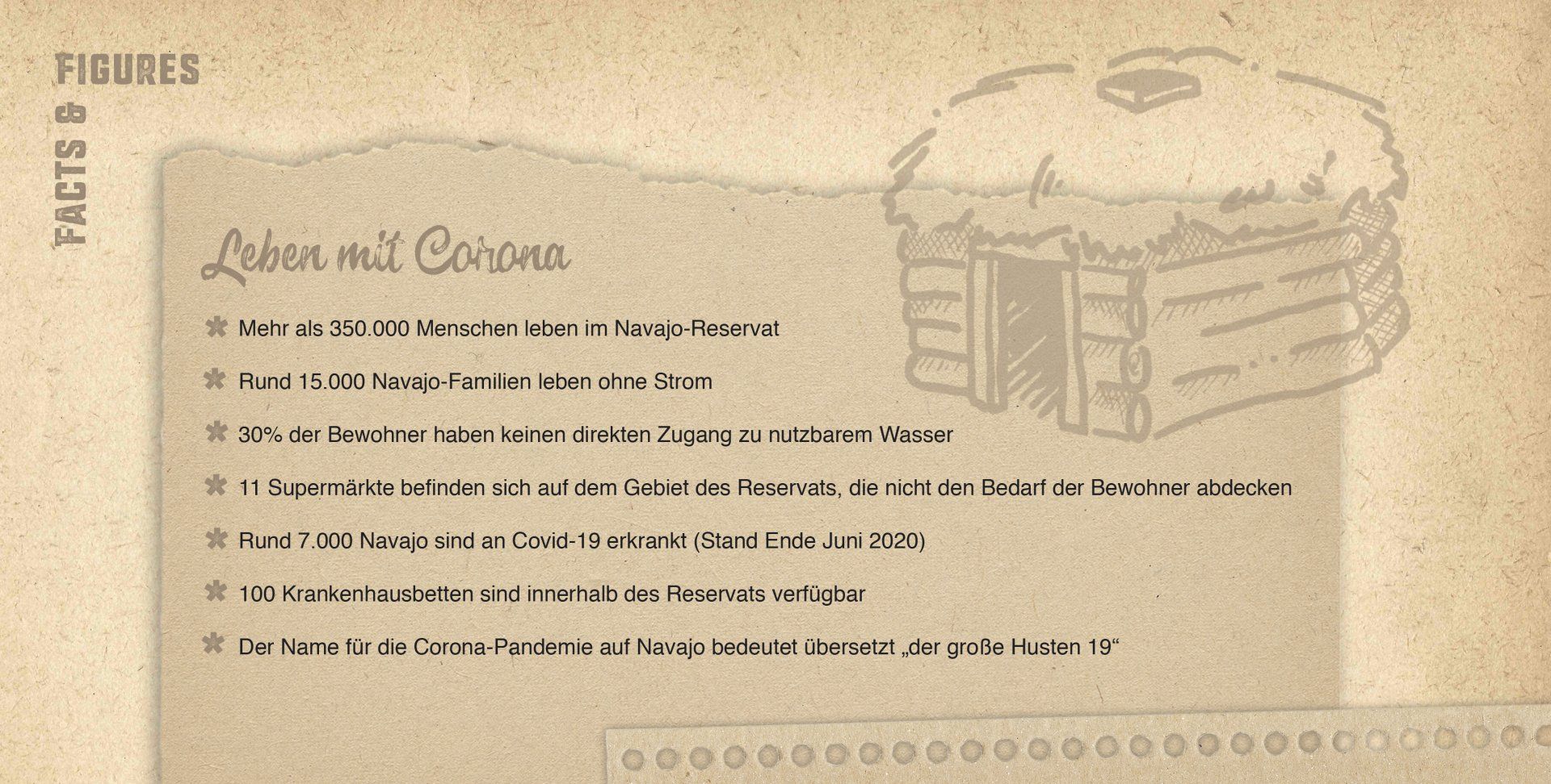 Grafik eines Kastens mit Zahlen und Daten zum Leben der Navajo Nation in der Corona-Pandemie 2020