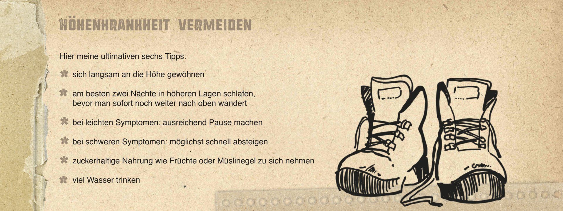 Abbildung eines Kastens mit Tipps zur Vermeidung von Höhenkrankheit