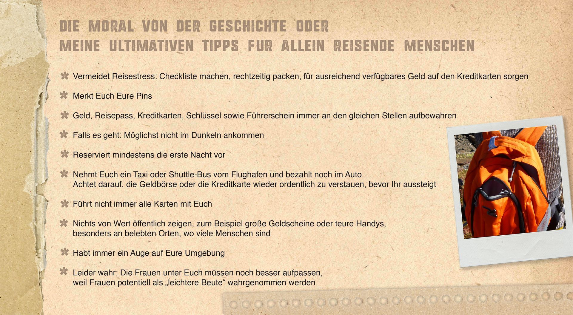Abbildung einer Grafik eines Kastens mit Tipps zur Vermeidung von Verlusten wie Geld oder Kreditkarten