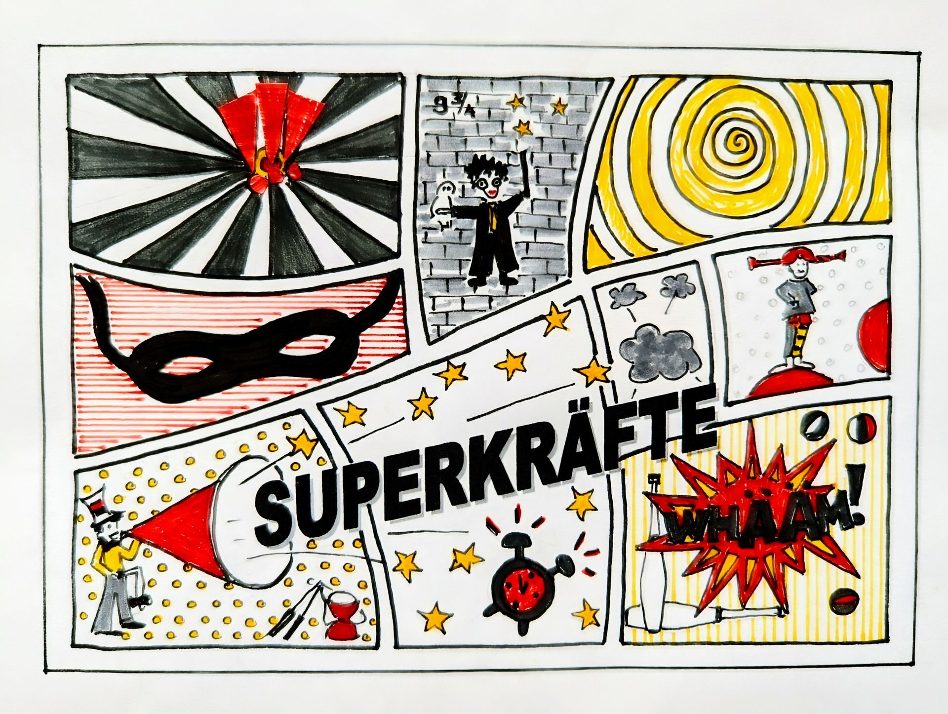 Das Bild ist unterschrieben mit "Superkräfte" - dem Titel der Zirkuspräsentation.
