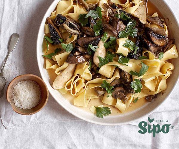 Pappardelle al ragรน di funghi โขPappardelle with Wild Mushroomsโข