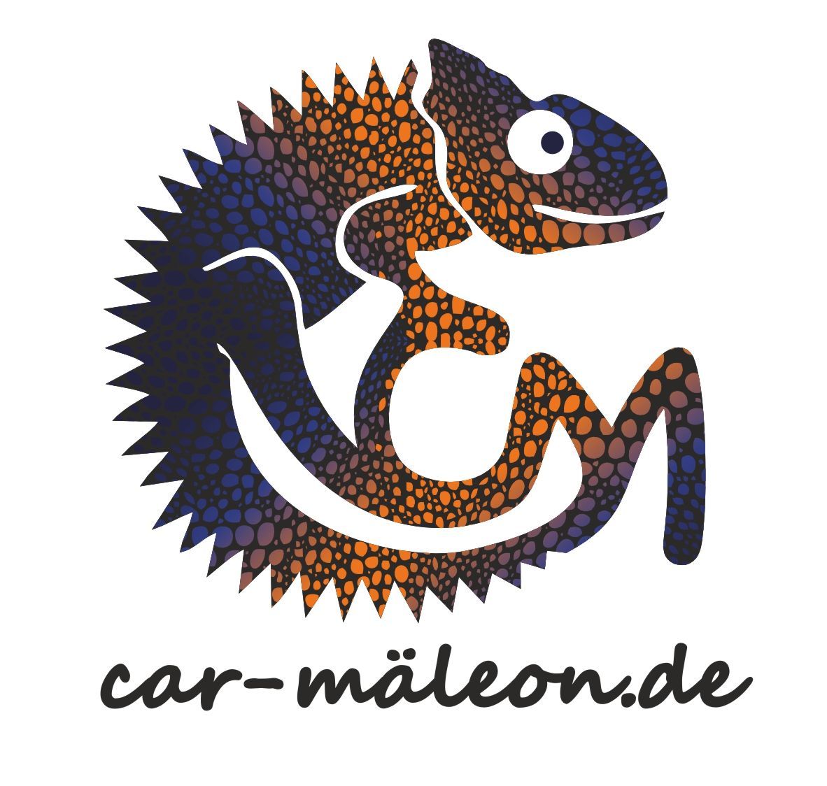 Autofolierung, Dellenbeseitigung, Werbung Car-Mäleon, Chamäleon, blau, orange, schwarz