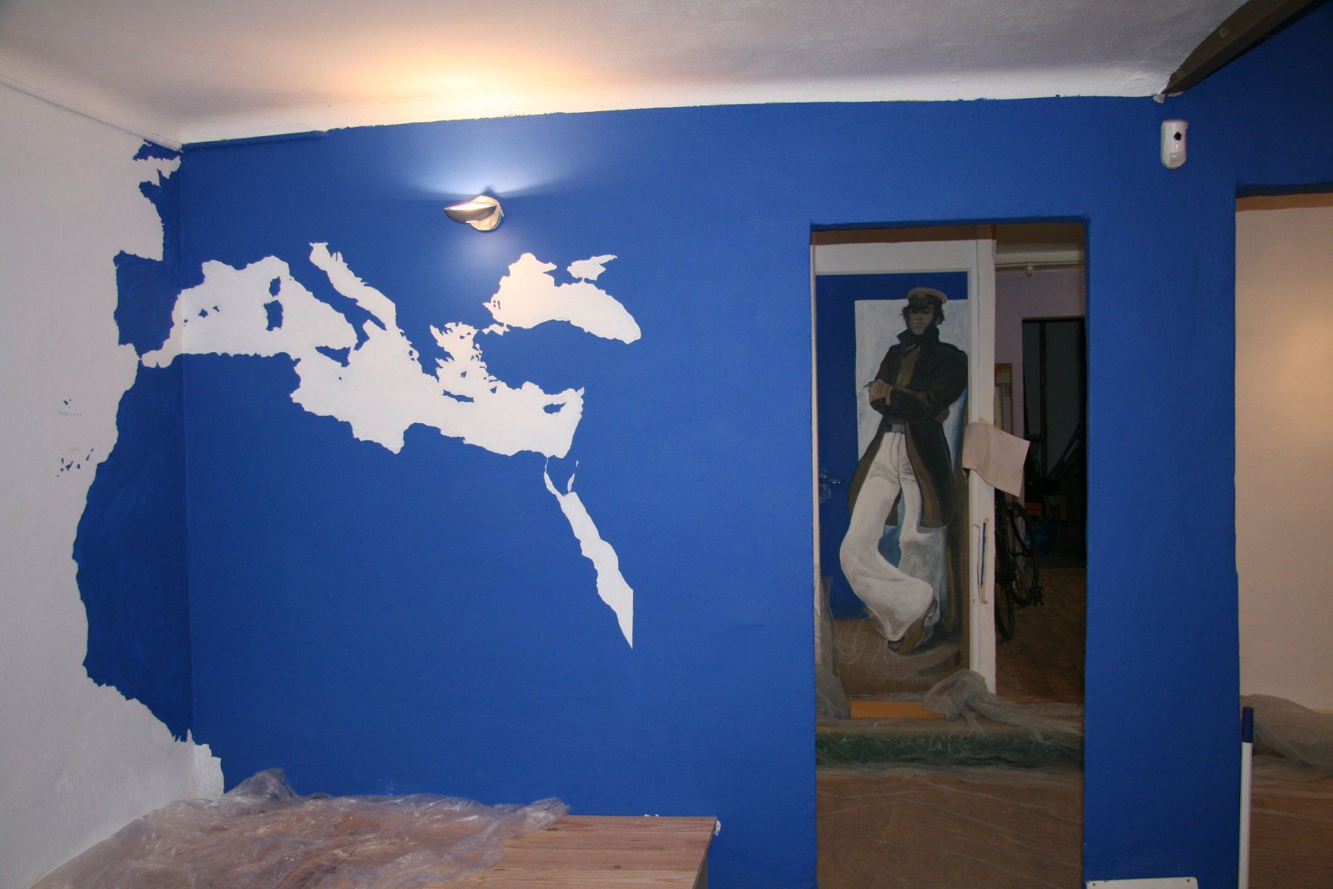 Pintura mural para la libreria náutica Espai Mar en Barcelona