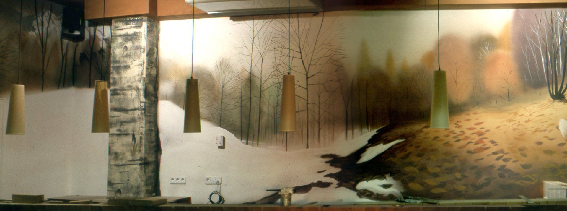 Pintura mural de la fageda d'en Jordà para restaurante en Olot