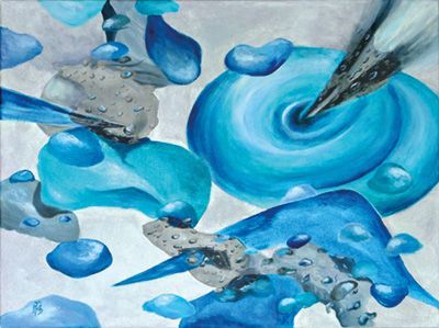 Foto: Angela Faißt Blubber blau, 2018, Acryl-Collage auf Leinwand, 80 x 60 cm