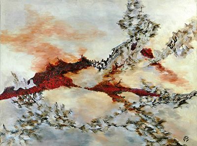 Foto: Angela Faißt Lava, 2018, Acryl-Collage auf Leinwand, 80 x 60 cm