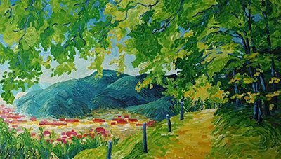 Foto: Ellen Fritz Blick auf Hasle, 2021, 80 x 140 cm, Acryl auf Leinwand