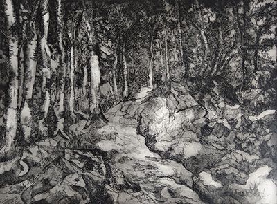 Foto: Sabina Person Auf dem Kandel, 2022, Radierung Strichätzung und Aquatinta, 30 x 40 cm