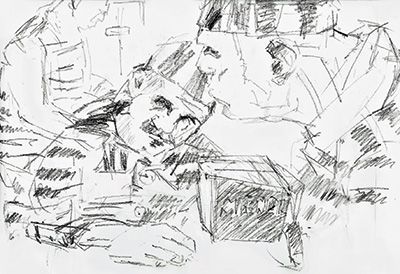 Foto: Birgit Weber Knastbrüder, 2025, 42 x 30 cm, Grafit