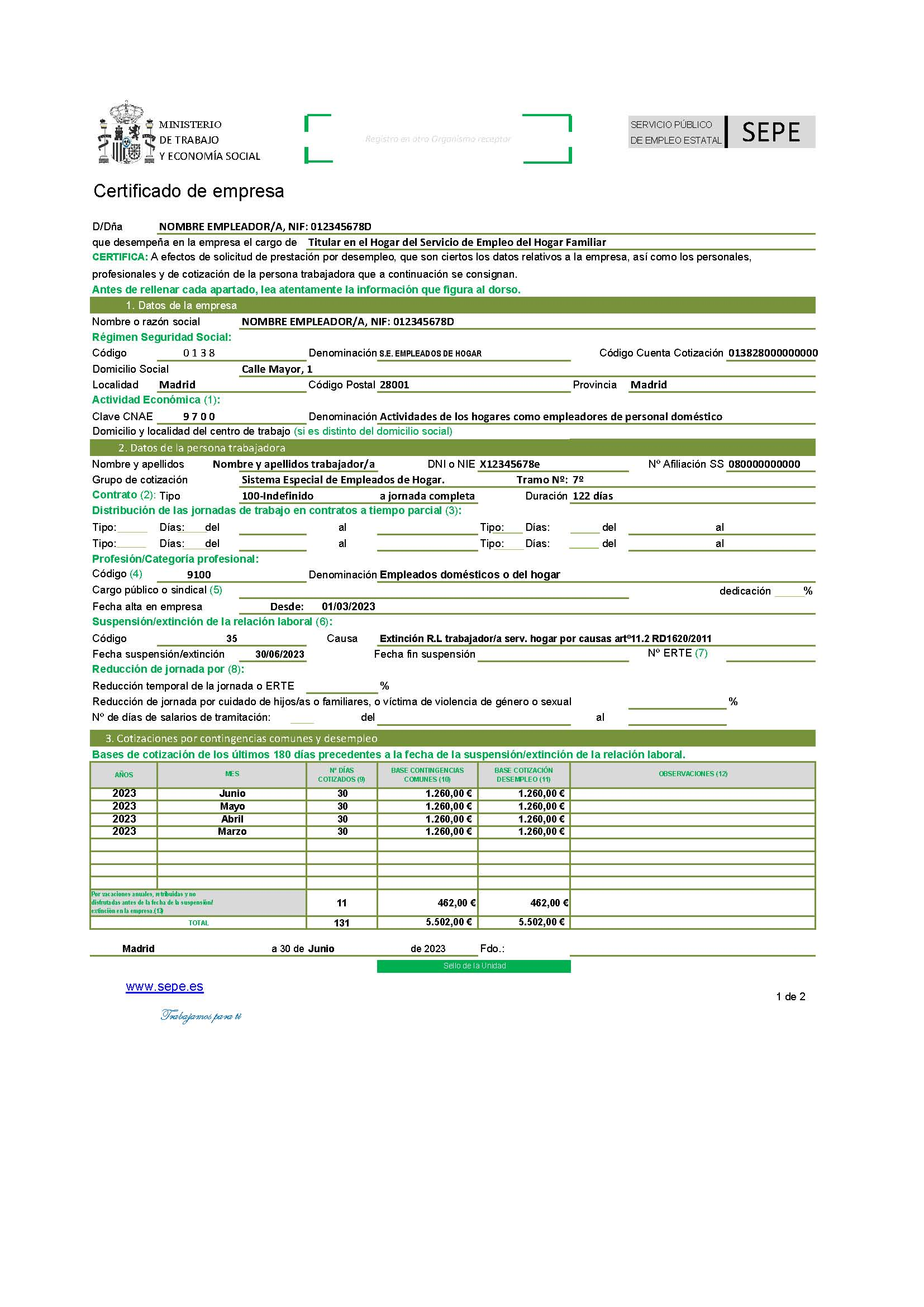 Certificado de Empresa para cobro desempleo empleada de hogar Preparación Certificado de Empresa para cobro desempleo empleada de hogar