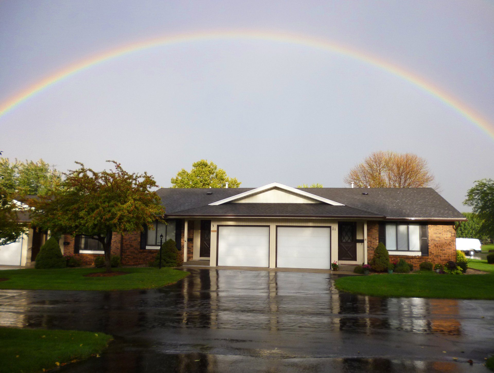 Rainbow over building