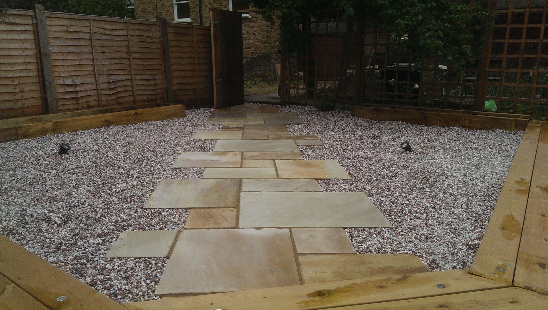 London Garden Builders design Fossil Mint paving. Garden in Hackney