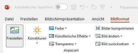 Menüpunkt Bildformat Menüpunkt Bildformat für Freistellen einer Grafik