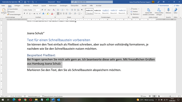 Office Tipps Word-Schnellbausteine: Text vorbereiten