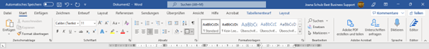 Word-Menü Word-Menü Tabelleentwurf und Layout