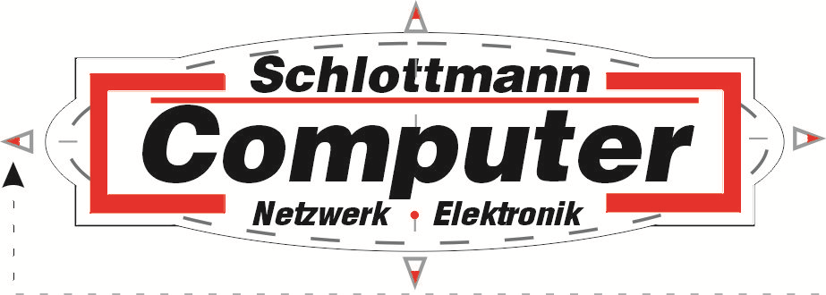 Das Logo der Firma Schlottmann Elektronik in einer ovalen Form in den Farben schwarz,weiß und rot.