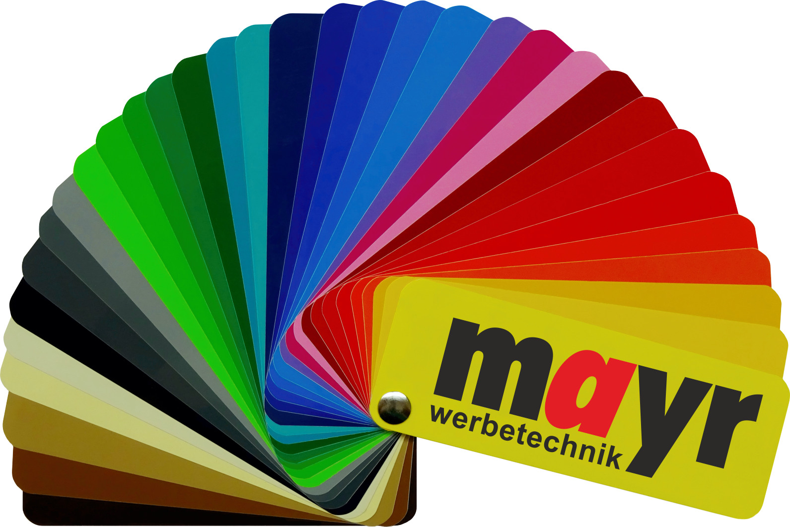 Farbfächer mit Firmenlogo mayr Werbetechnik