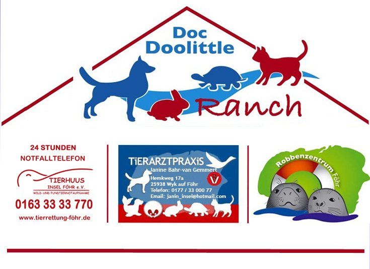 Logo DocDoolittle Ranch, Tierhuus, Robbenzentrum Föhr, Janine Bahr-van Gemmert Tierärztin