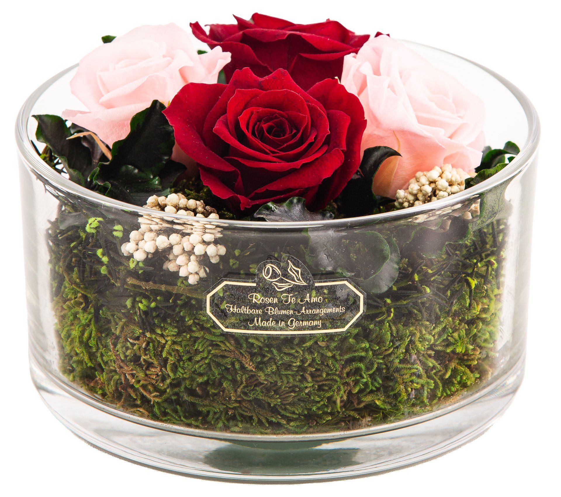 Rosen-te-amo GQF-RMIBU-001 echte Rosenarrangement in einer Round Vase, tisch Dekoration. Duftende und bis 3 Jahre haltbar ohne Wasser