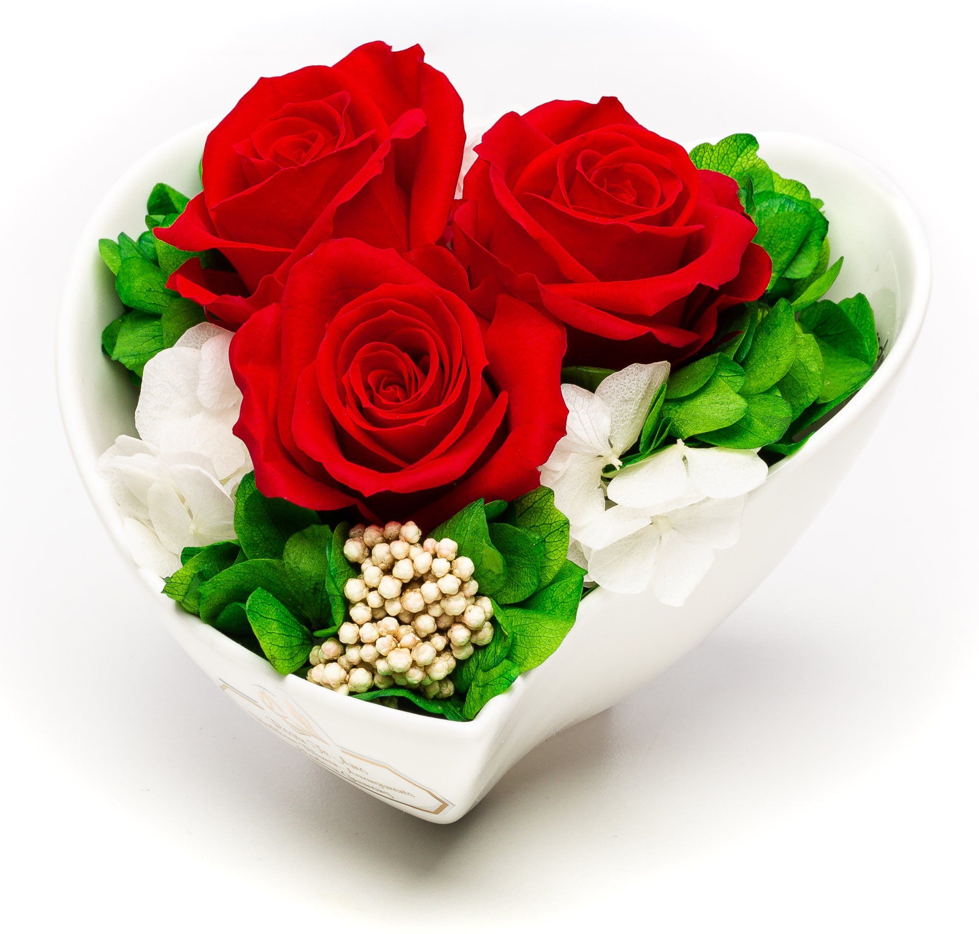 Rote Rosen-Strauß in der Vase mit Herz- Form -12 cm CTF-RMIRE-001 konservierte-Rosen, Haltbare-Rosengesteck, Infinity-Blumenstrauß