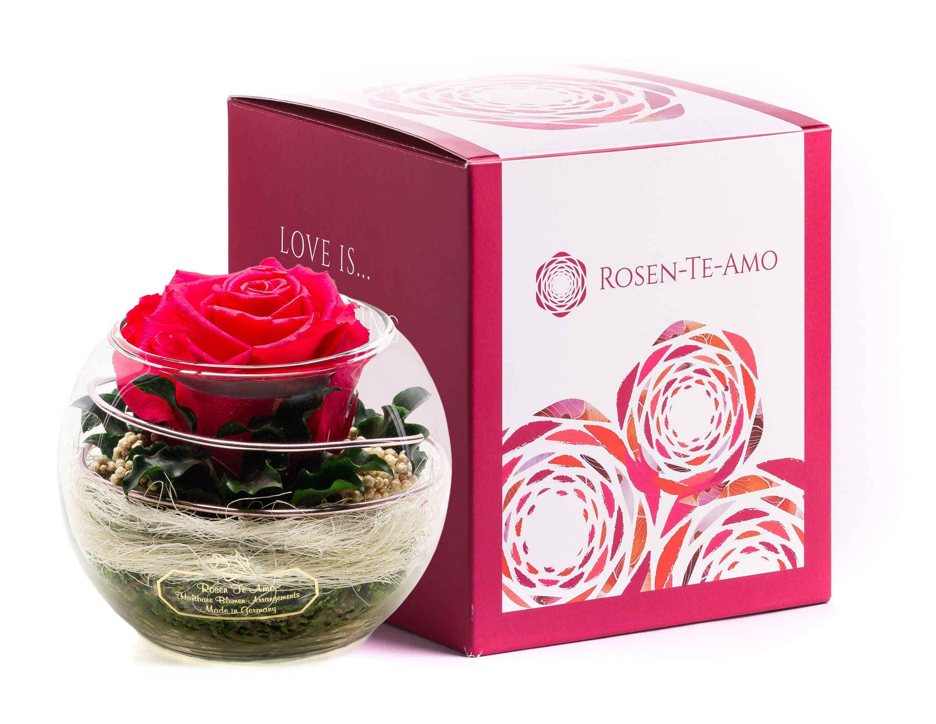 Rosen te amo GSF-RPXPI-001 echte-Rosengestecke-im-Kugel-glas | pink-Rosen