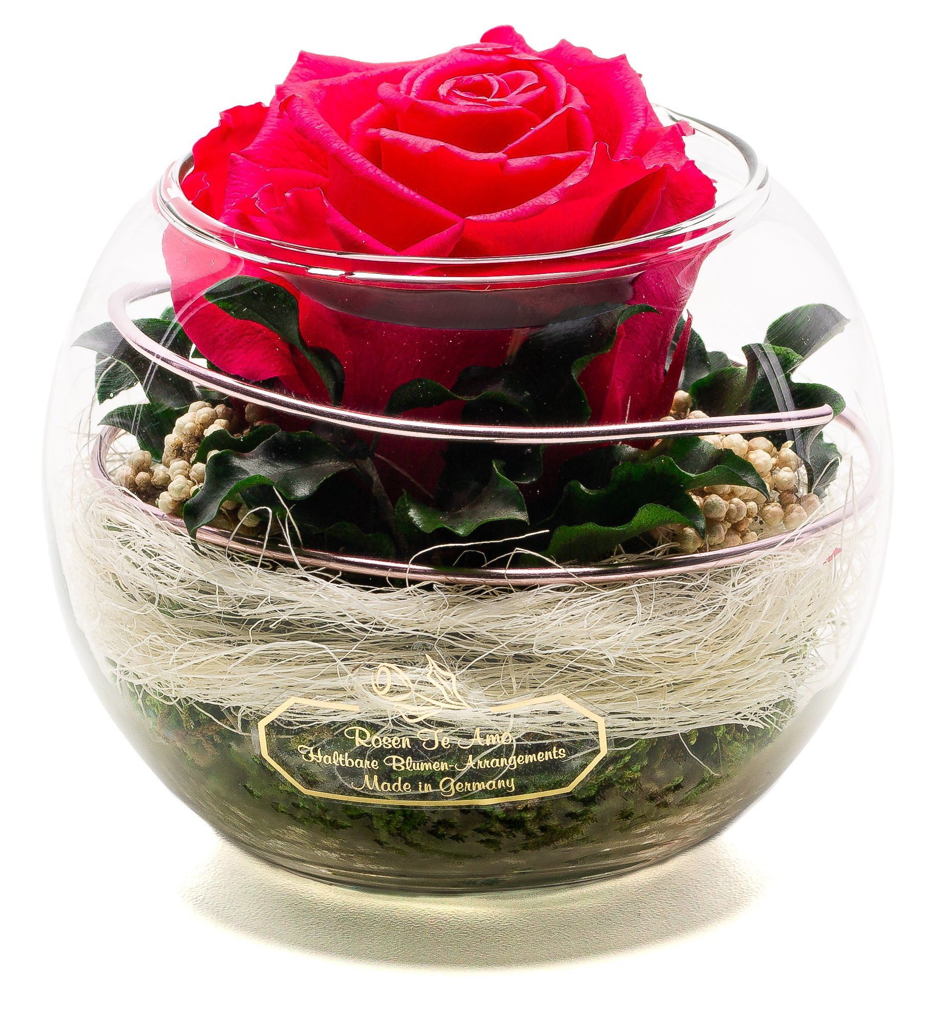 Rosen-Te-Amo, ewige Rosengesteck im Glas, duftende Rosen
