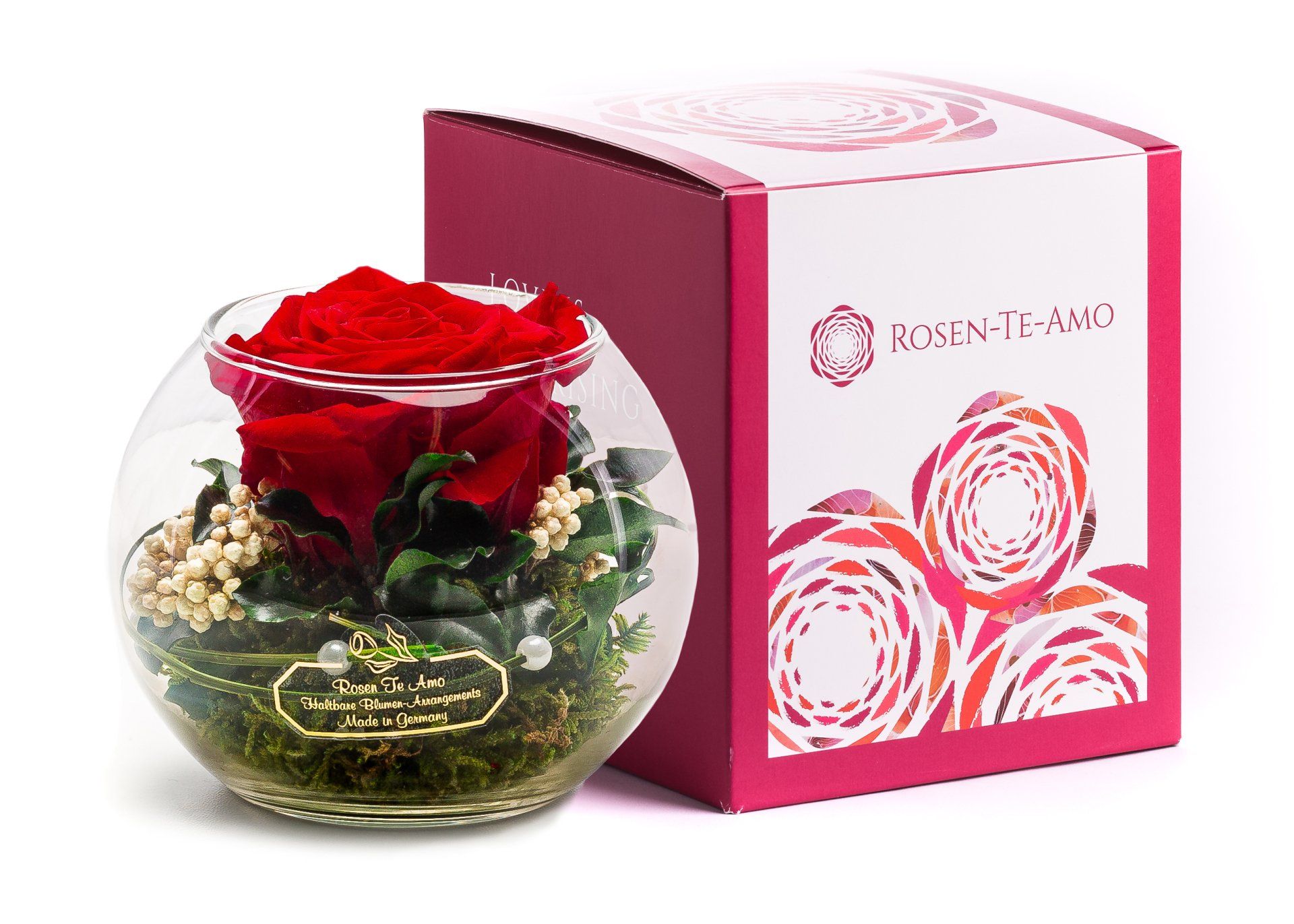 Konservierte Rosengeschenk GSF-RSTRE-S02 Rosen in der Vase, Rosen im Glas, haltbare Rosengestecke, infinity Blumenarrangement, infinity Blumen