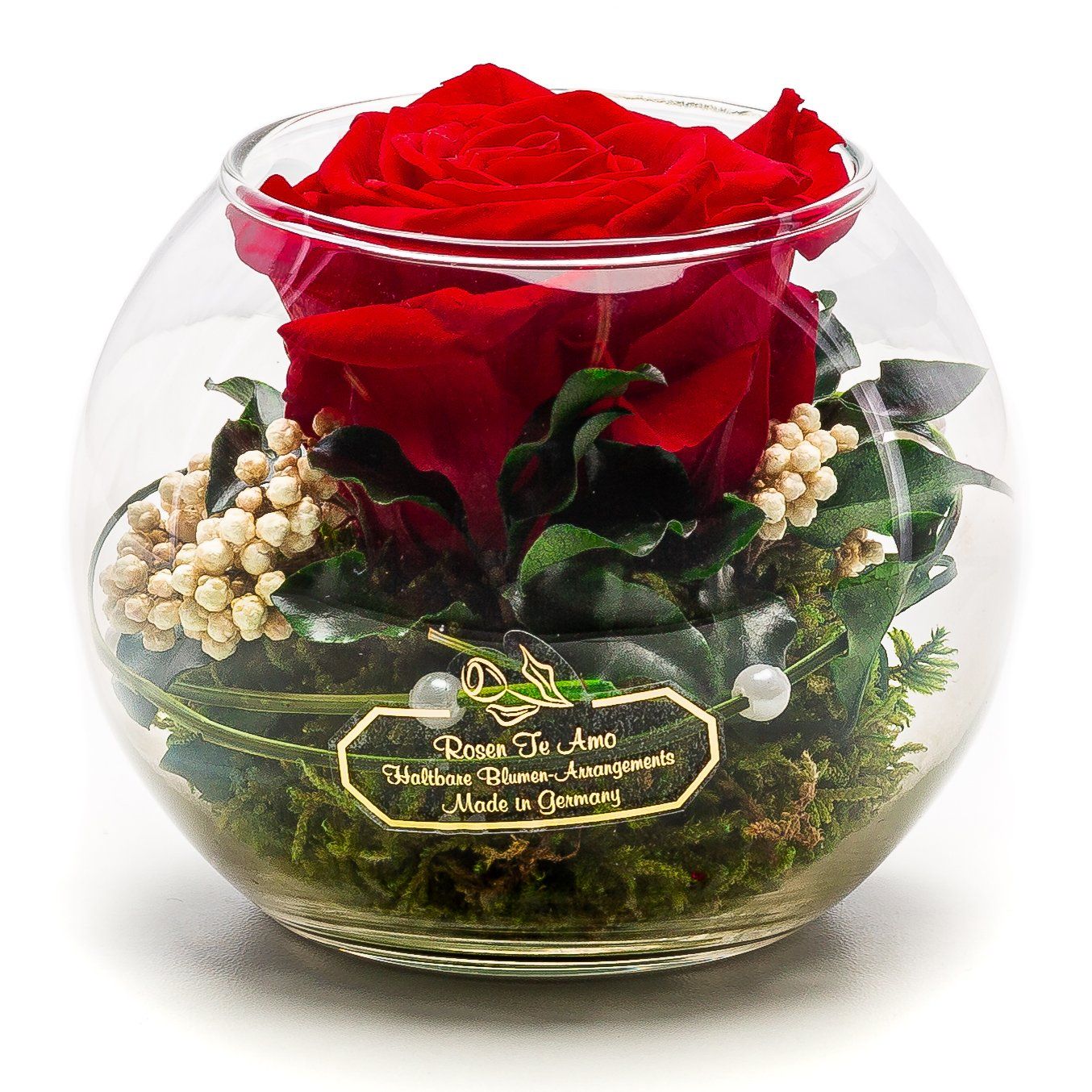Rosen te Amo GSF-RSTRE-002 echte und haltbare Blumenarrangement, infinity rote Rosengestecke, Rosen im Glas