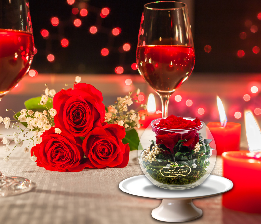 Rosen te Amo CTF-RMIPD-01 Rosen-te-amo DREI Premium haltbare Rosen in Lounge procelain Bowl WEIHNACHTSGESCHENKE | ECHTE-ROSE-IM-GLAS | KONSERVIERTE-ROSEN-IM-GLAS