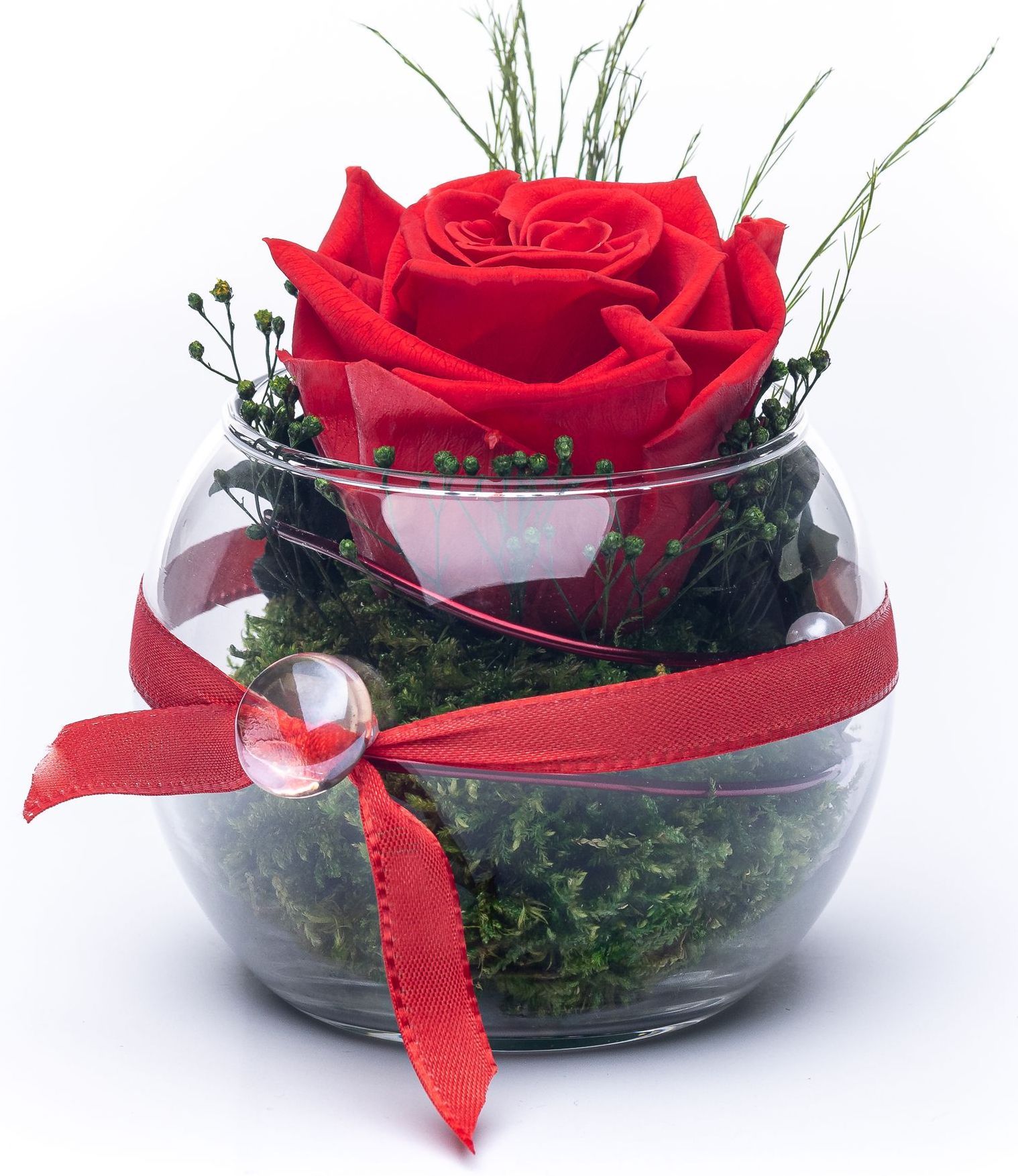 konservierte Rose im Glas pink