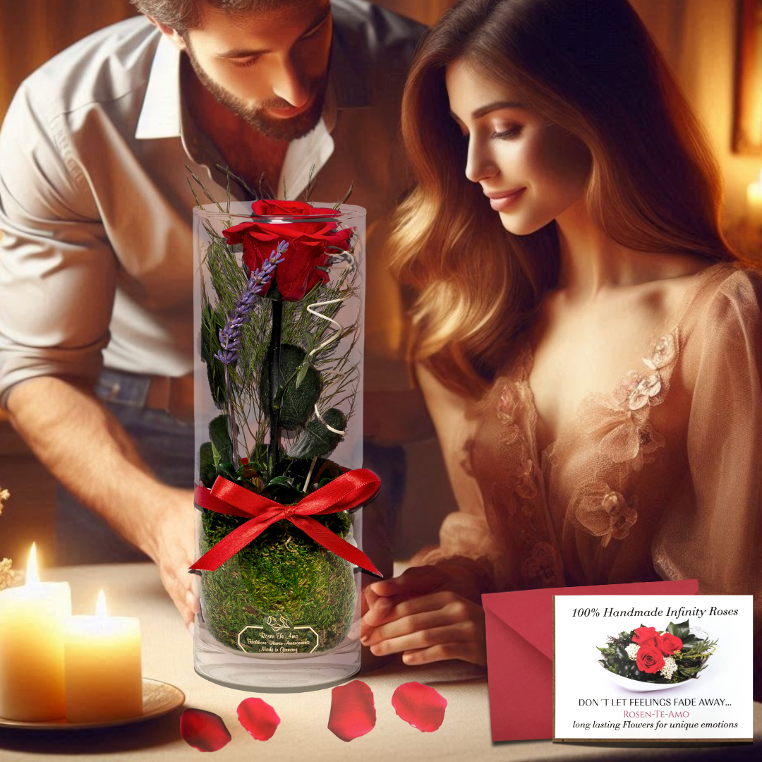 Rosen te Amo infinity Rose Infinity Blumenarrangement, Blumen in der Vase, haltbare Rosen, Rosen im Glas, Valentinstag Geschenk, infinity Rosen, haltbare-Rosen, ewige-Rosen, Echte-Blumenarrangement, I-Love-You, Geschenk-für-Freundin, Liebesgeschenke,