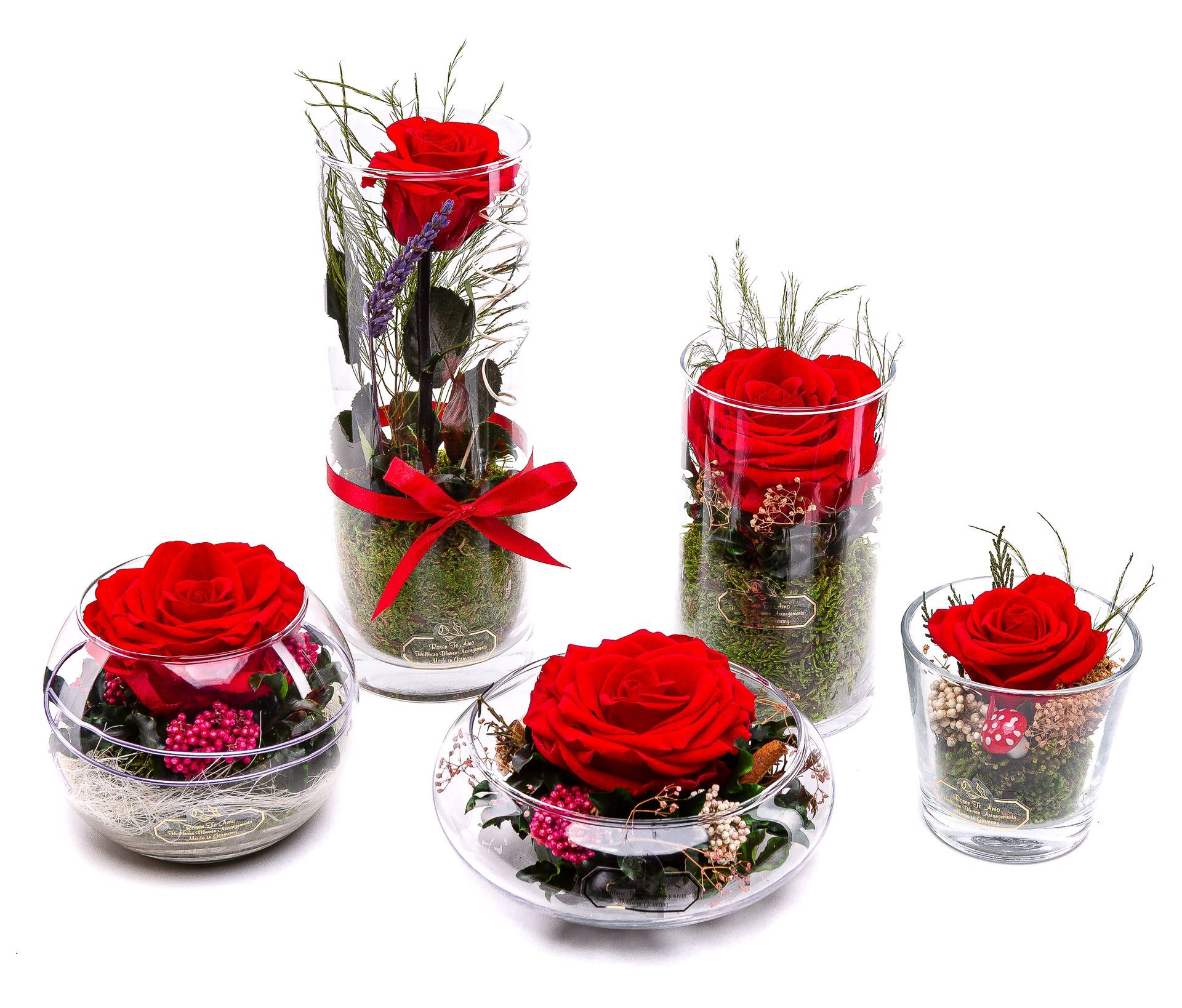 Rosen te Amo - triple rote Rose Rote Rosen, Rosen in Porzellan Vase, Geschenk für Frauen, Geschenk für Mutter, Geschenk für Freundin, infinity Blumenarrangement, konservierte Rosengestecke,