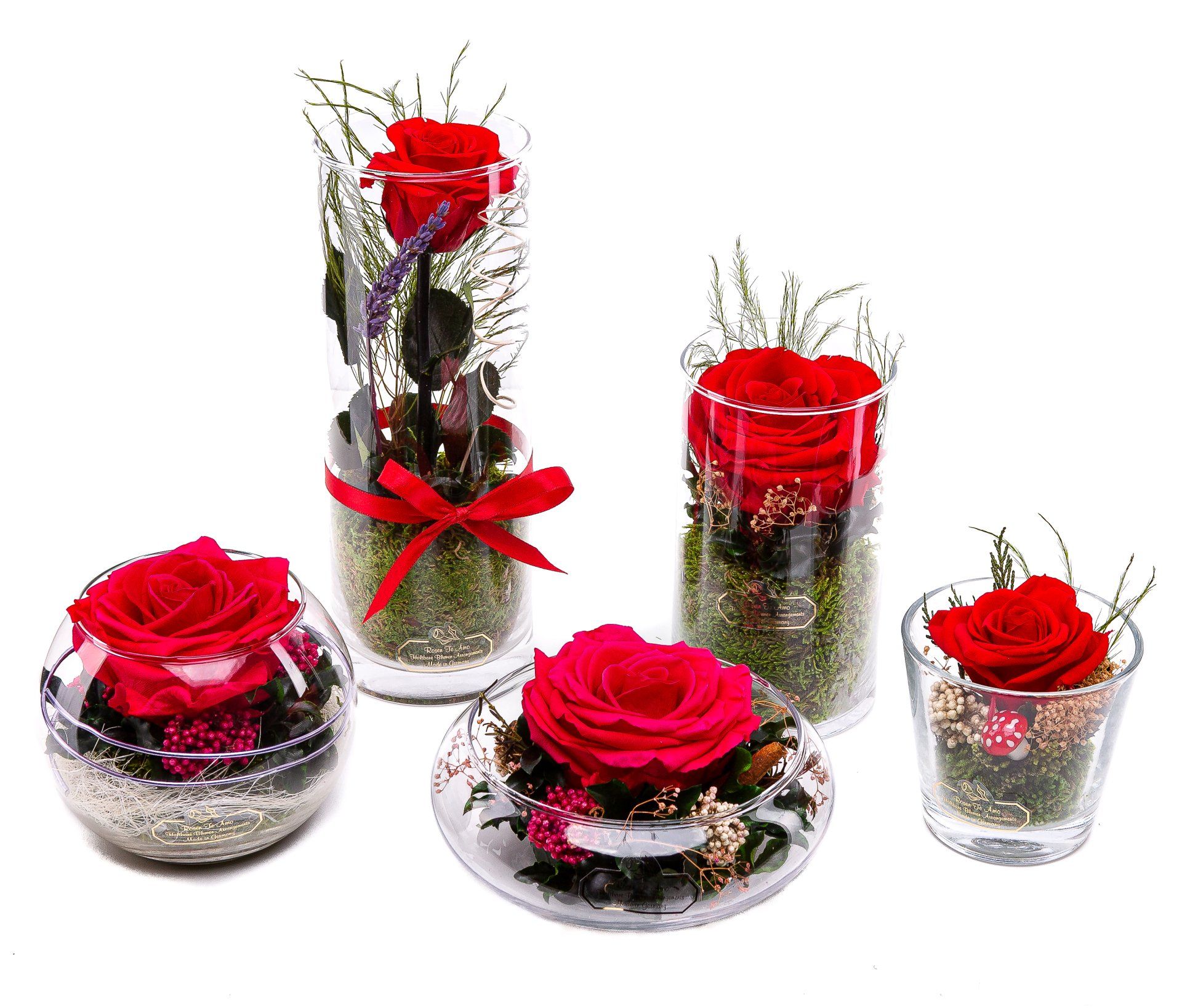 Rosen te Amo GTF-RMIRE-001 triple rote Rose echte konservierte Rose im Glas als Weihnachts Geschenkidee -