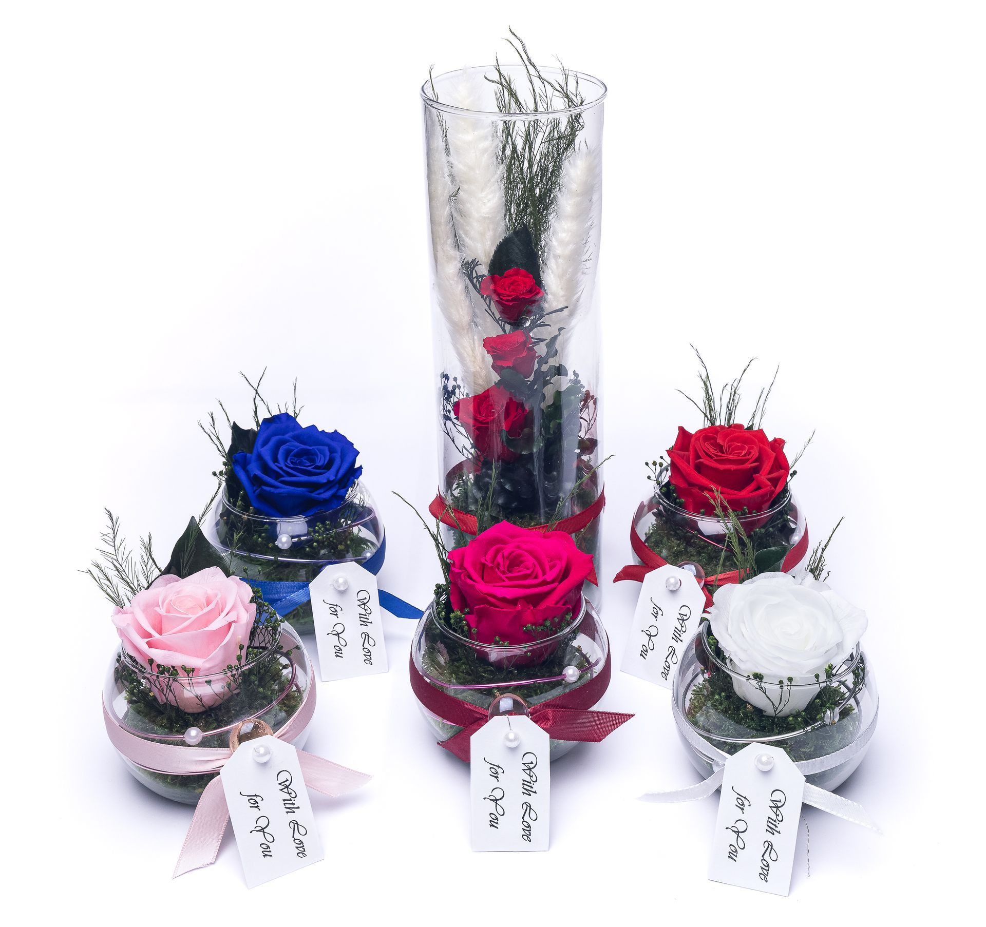 echte Rosengeschenke infinity Blumenarrangement, im Glas