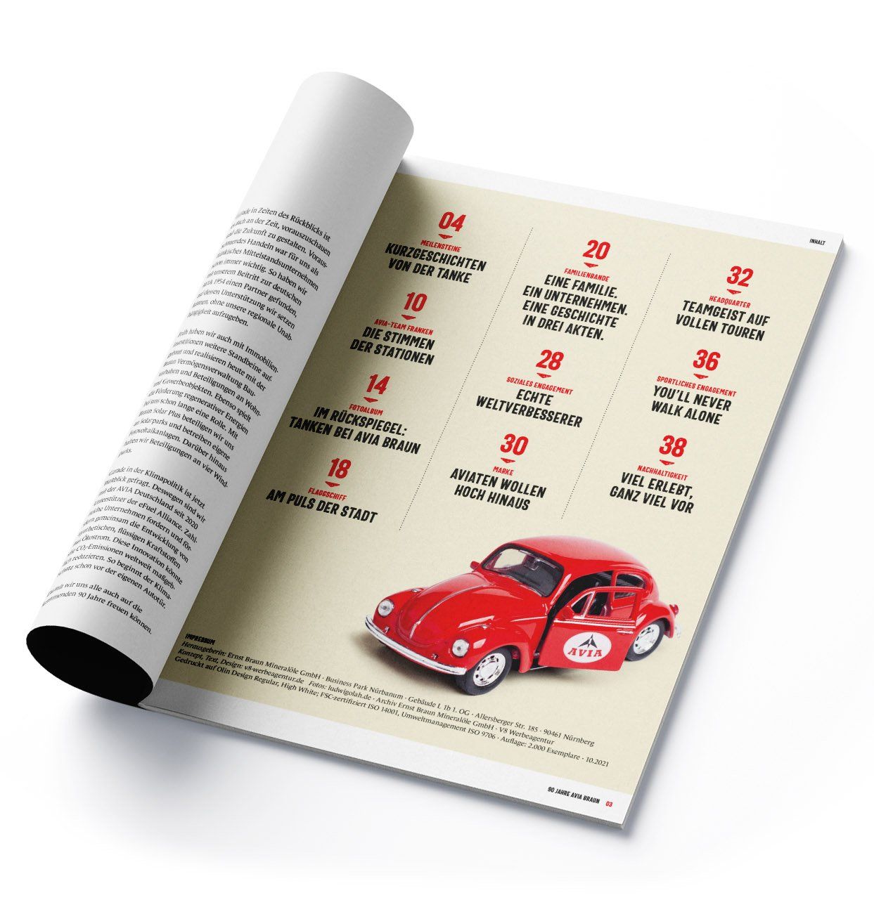 V8 Werbeagentur, Nürnberg, Motor für Marken, AVIA Ernst Braun Mineralöle, Imagebroschüre, Jubiläum