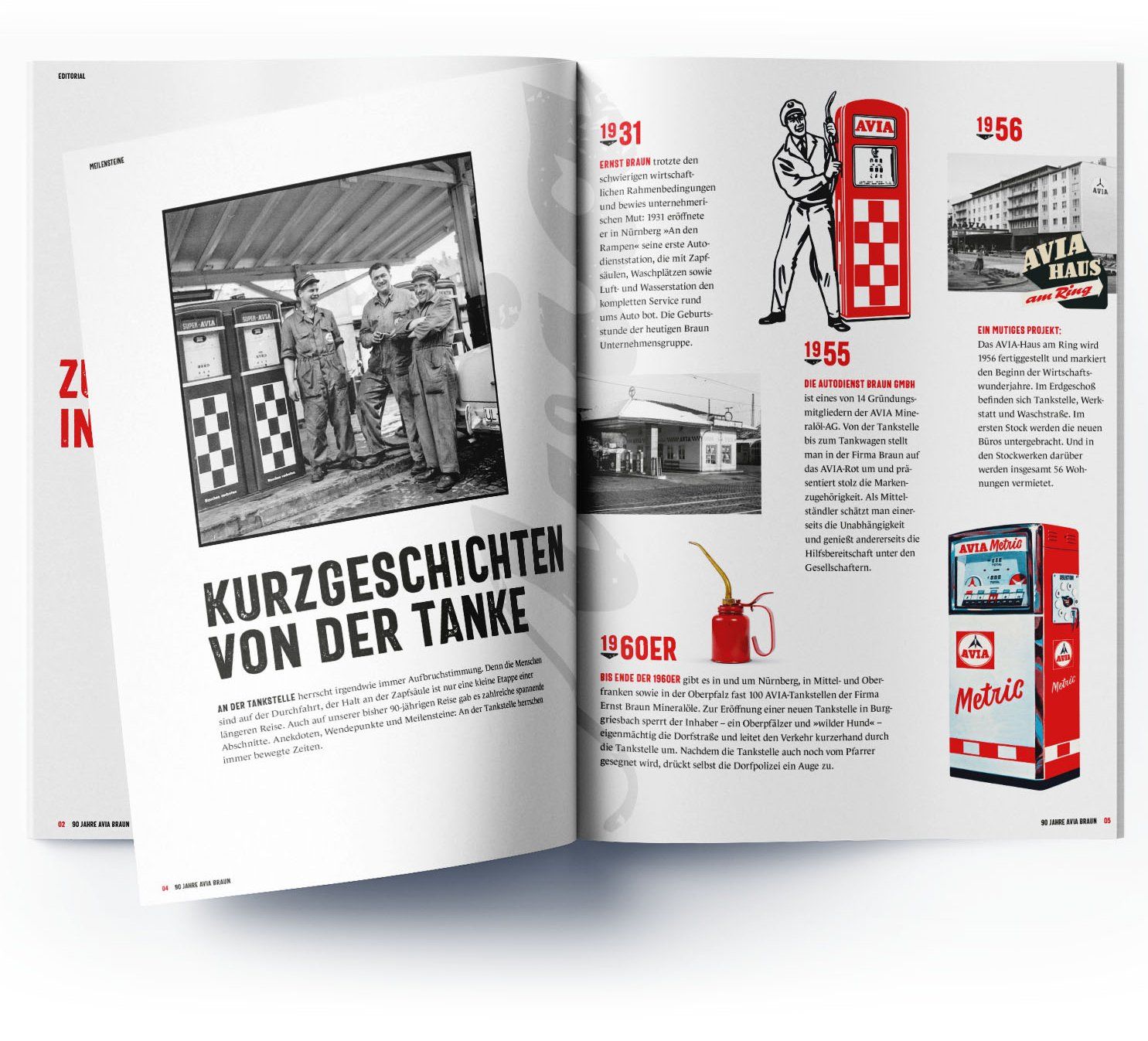 V8 Werbeagentur, Nürnberg, Motor für Marken, AVIA Ernst Braun Mineralöle, Imagebroschüre, Jubiläum