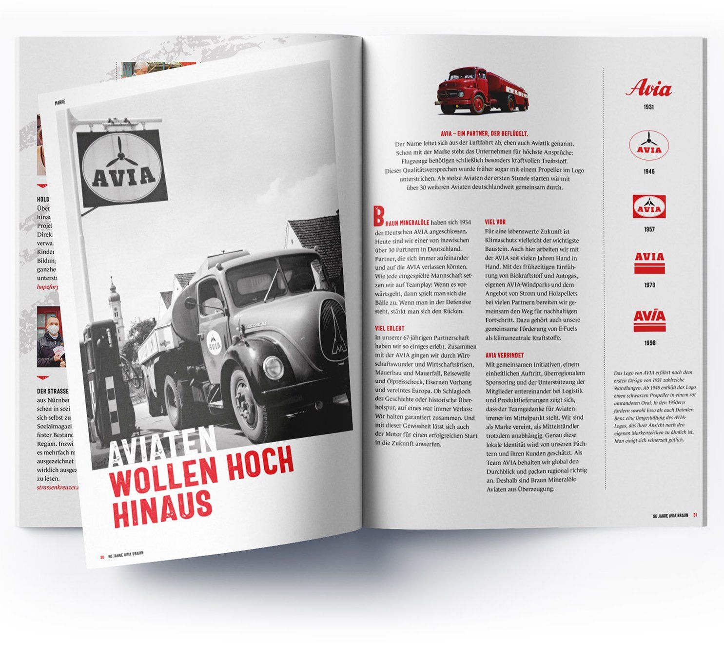 V8 Werbeagentur, Nürnberg, Motor für Marken, AVIA Ernst Braun Mineralöle, Imagebroschüre, Jubiläum
