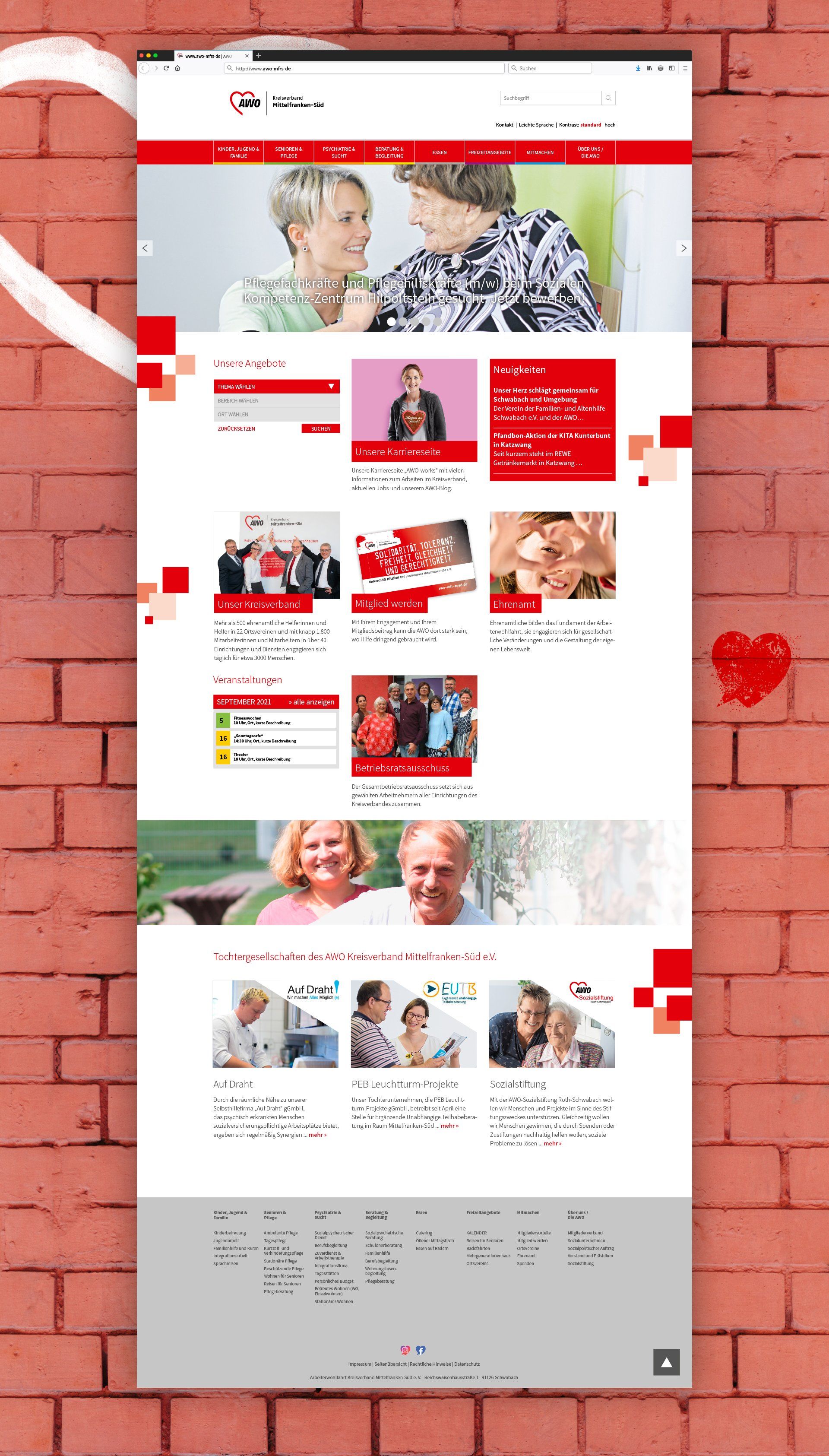 V8 Werbeagentur, Nürnberg, Motor für Marken, AWO Mittelfranken-Süd, Internetauftritt, Website