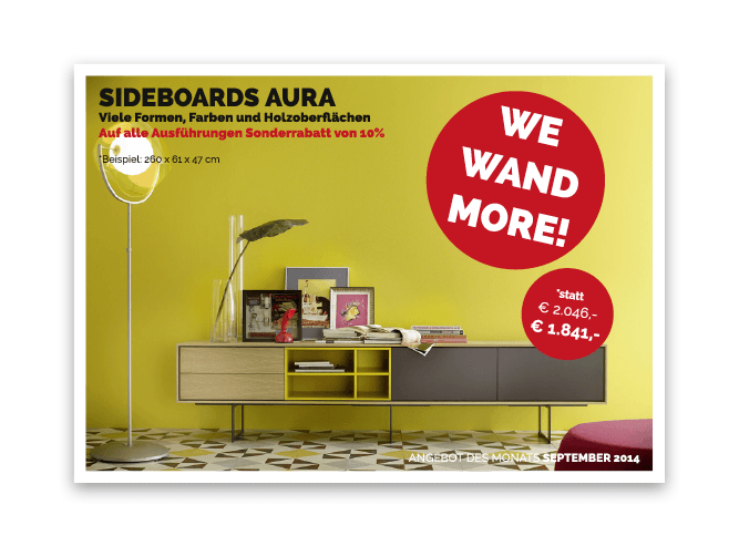 V8 Werbeagentur, Nürnberg, Roter Punkt, Einrichtungshaus, Angebote, Postkarte, Print