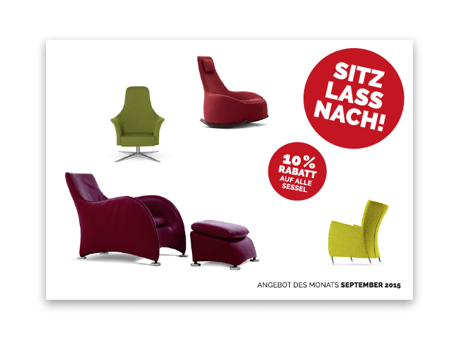 V8 Werbeagentur, Nürnberg, Motor für Marken, Roter Punkt, Einrichtungshaus, Postkarte, Print