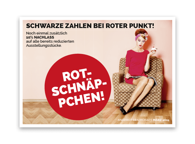 V8 Werbeagentur, Nürnberg, Motor für Marken, Roter Punkt, Einrichtungshaus, Schnäppchen, Print