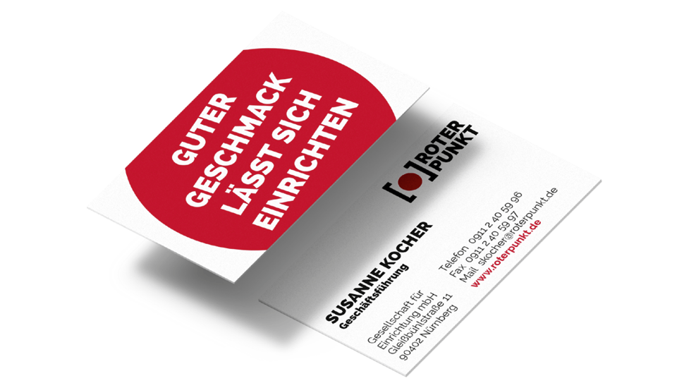 V8 Werbeagentur, Nürnberg, Roter Punkt, Visitenkarten, Corporate Design, Geschäftsausstattung